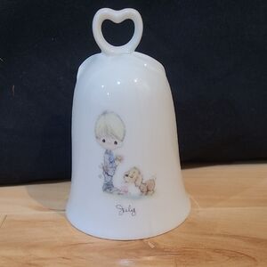 2/$20 Vintage (1987) Precious Moments "July" White Ceramic Bell